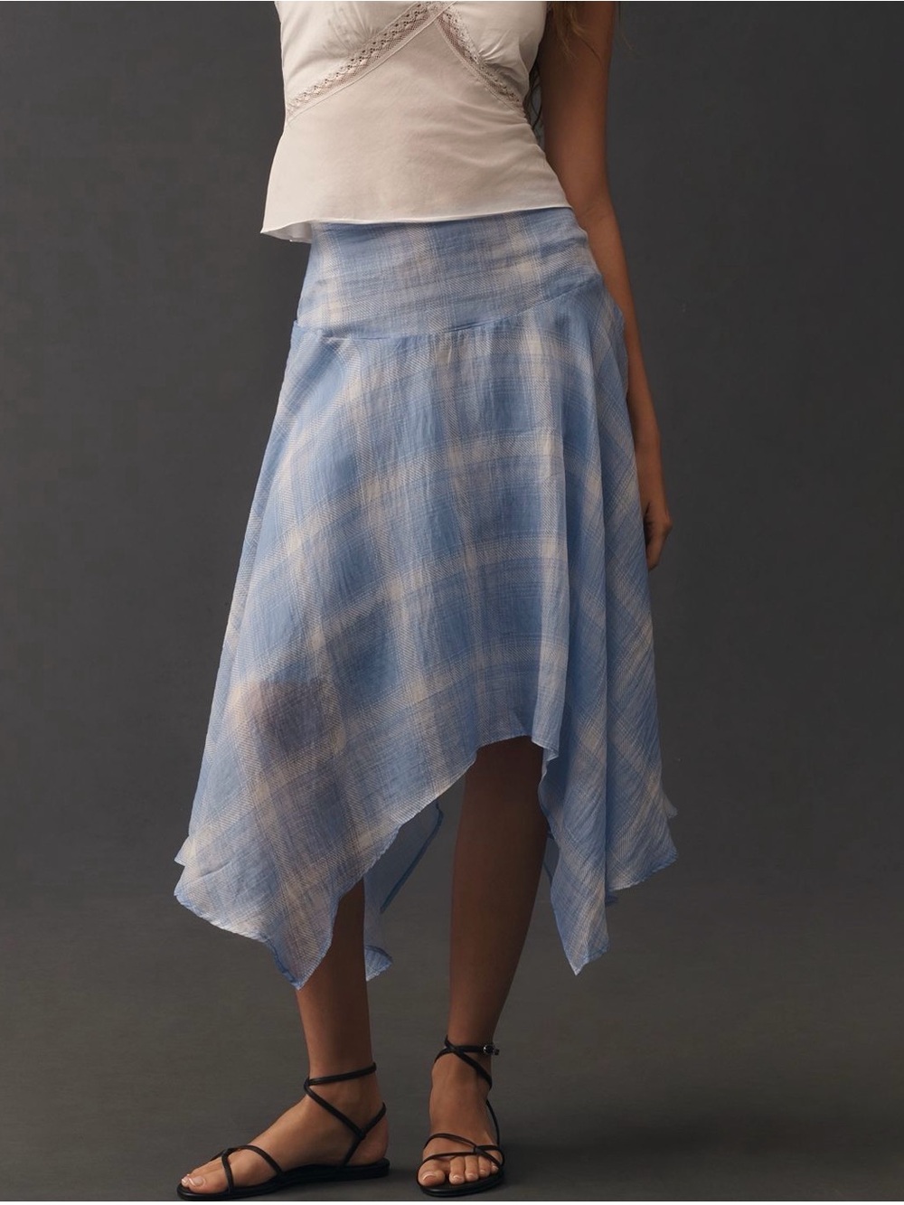 Anthropologie Blue Plaid Asymmetrical Handkerchief Skirt